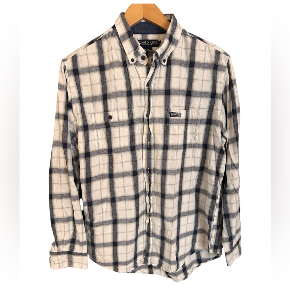 U.S. Polo Assn. Men's Blue and White Plaid Shirt